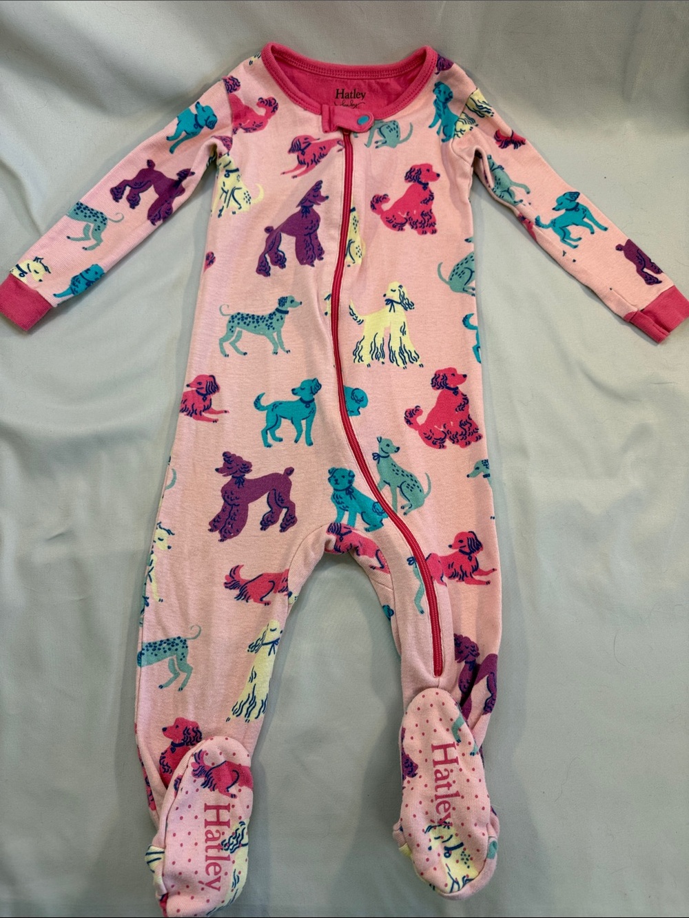 Hatley Pink Puppy Pattern Footed Pajamas with Multicolor Dogs